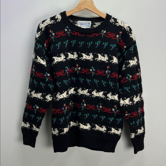 Vintage Deans Of Scotland Wool Sweater Knit Bunnies Bows Flowers Womens Small - Picture 1 of 7